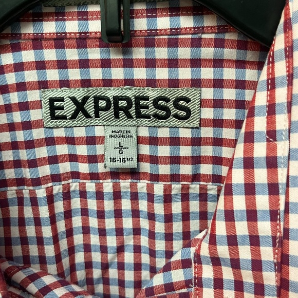 Express Men's Red/Pink/Blue Checkered Shirt. Size Large - Picture 3 of 6